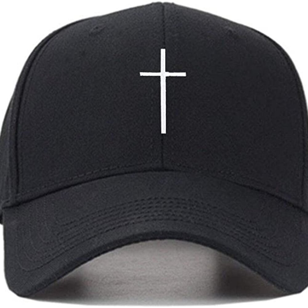 Cross Embroidered Christian Black Baseball Cap, Adjustable Hat, Mens, Womans - Picture 1 of 8